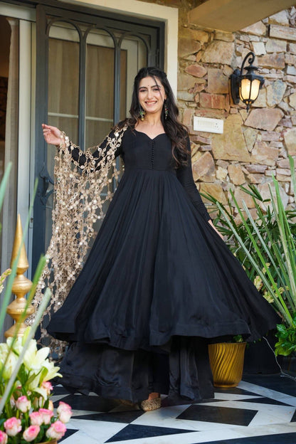 Premium Real Mirror Dupatta Anarkali Set