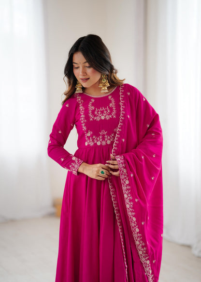 Premium Roman Chanderi Silk Anarkali Set