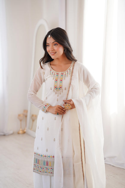 Pure Soft Crunchy Silk Sharara Set with Multicolor Embroidery