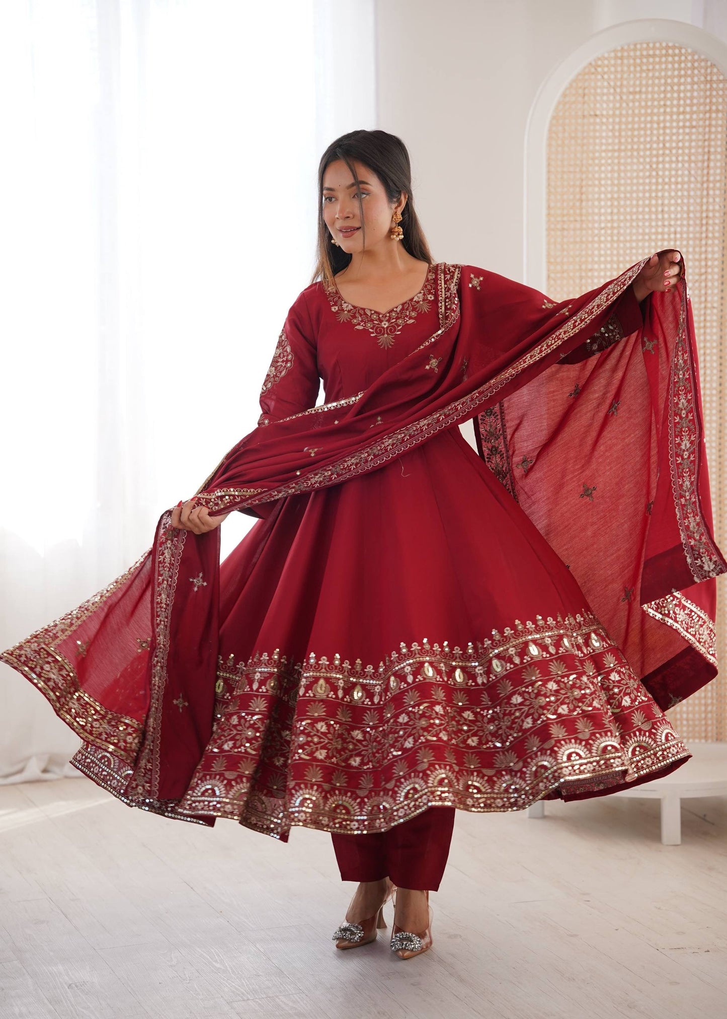 Elegant Embroidered Sequence Designer Anarkali 3-Piece Set