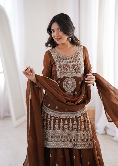 Premium Crunchy Silk Sharara Set with Embroidery Work