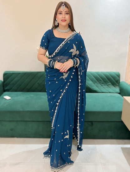 Bridal Georgette Saree with Sparkle Embellishment