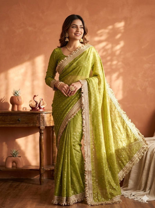 Moss Silk Saree with Jacquard Butti