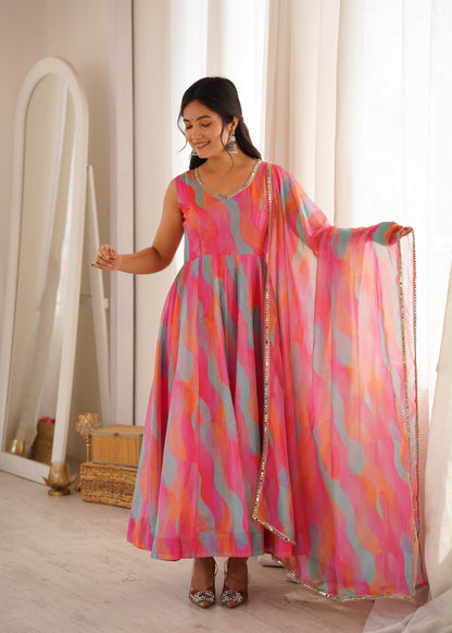 Golden Grace Gown Set – Mirror Lace Ethnic Wear