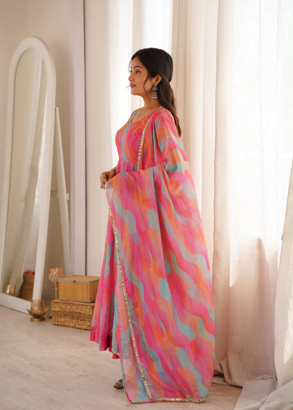 Golden Grace Gown Set – Mirror Lace Ethnic Wear