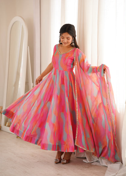 Golden Grace Gown Set – Mirror Lace Ethnic Wear