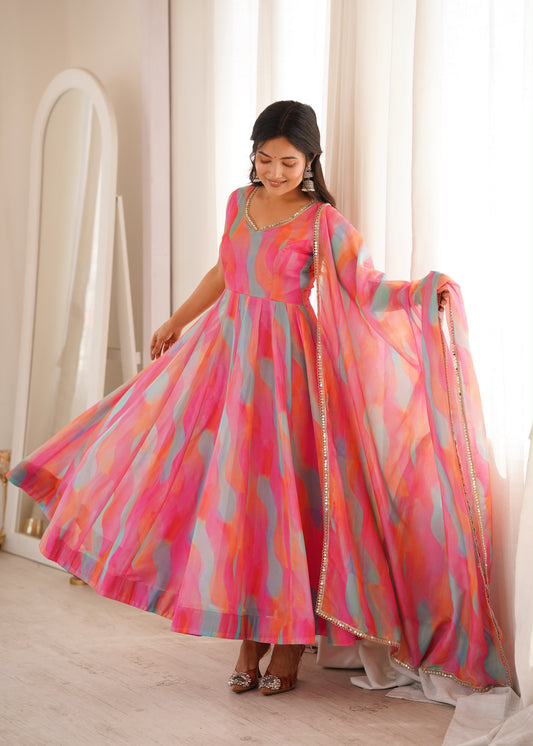 Golden Grace Gown Set – Mirror Lace Ethnic Wear