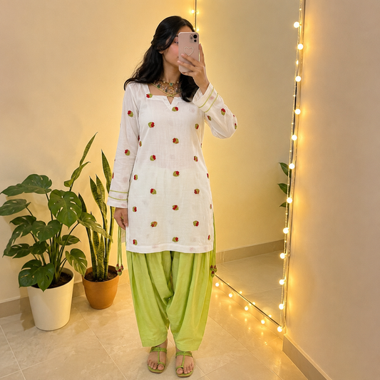 Elegant Cotton Farshi Set – Cambric Embroidered Designer Wear