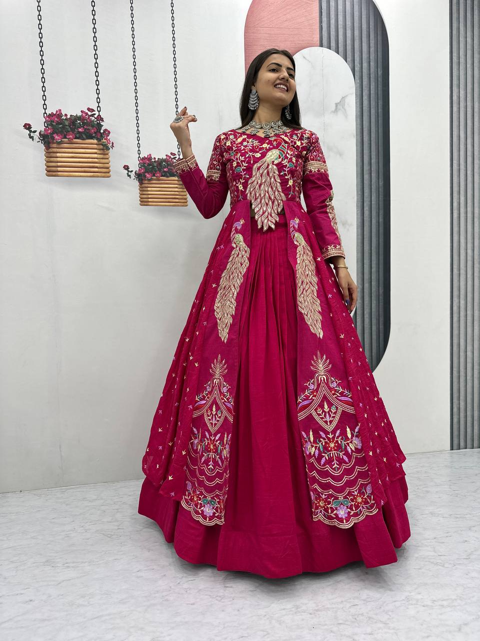 Elegant shrug with stylish crop top With Lehenga