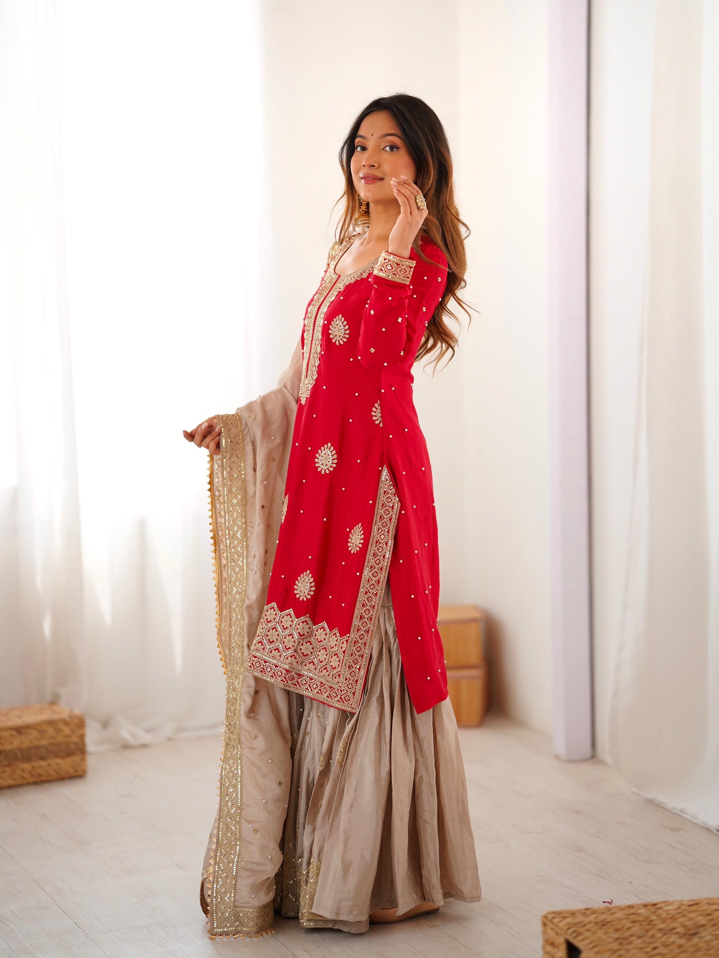 Premium Chinon Silk Sharara Set