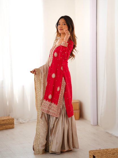 Premium Chinon Silk Sharara Set