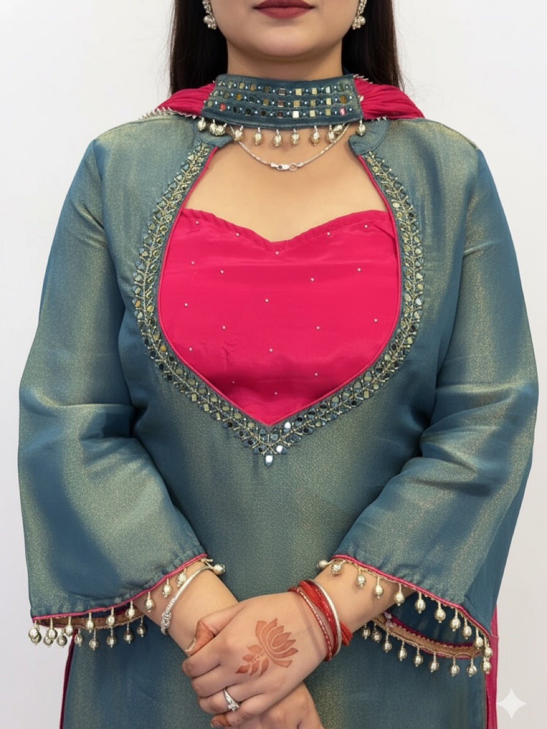 Boutique Luxe Palazzo Set – Pearl & Mirror Designer Wear