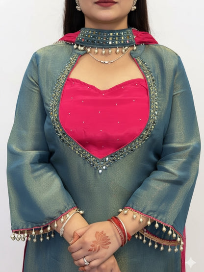 Boutique Luxe Palazzo Set – Pearl & Mirror Designer Wear