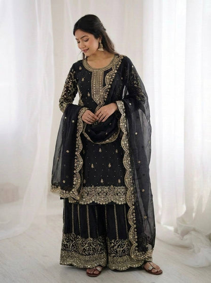 Premium Fndy Silk Sequence Work Kurta Palazzo Set
