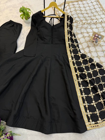 Premium Real Mirror Dupatta Anarkali Set