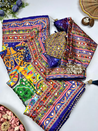 Mirror Bloom Saree – Japan Satin Digital Print Collection