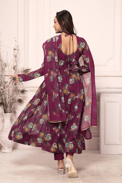 Floral Faux Georgette Anarkali Set