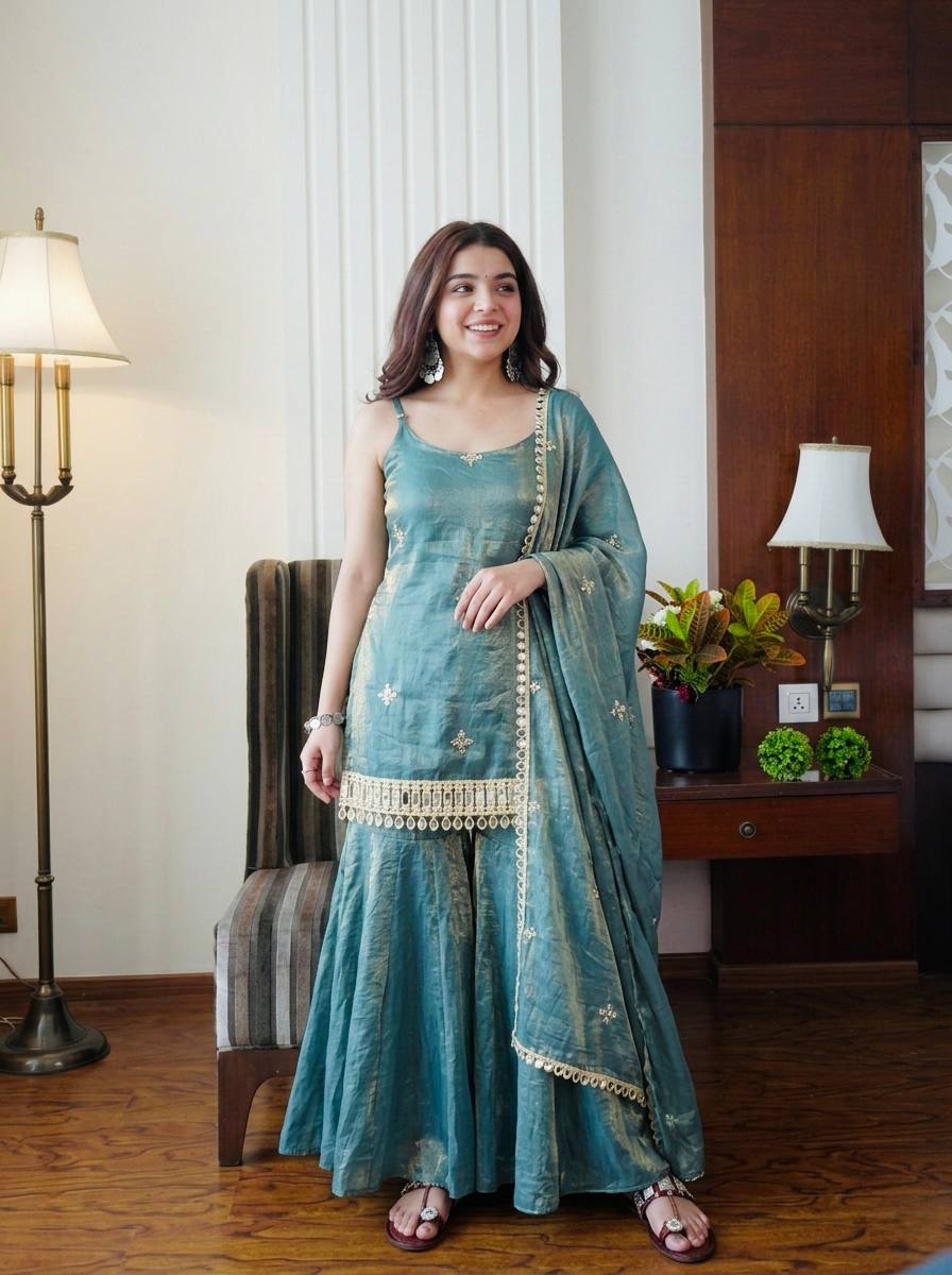 Premium Fendy Silk 3-Piece Suit Set with Mirror Work