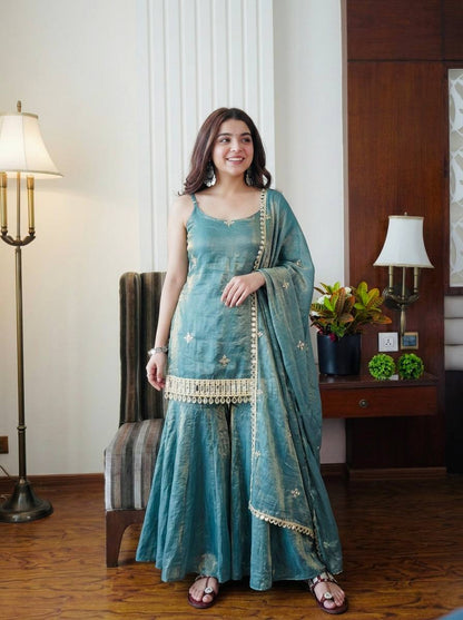 Premium Fendy Silk 3-Piece Suit Set with Mirror Work