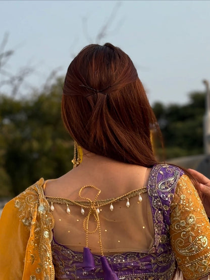 Designer Mango Zari Saree with Stitched Blouse