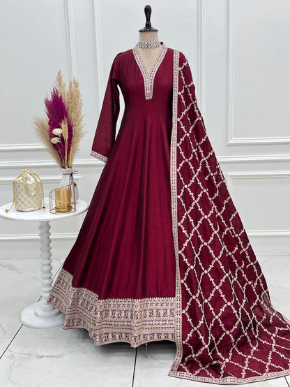 Premium Blooming Vichitra Silk Anarkali Gown Set with Dupatta