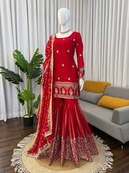 Noor Elegance 3-Piece Chinon Silk Sharara Set