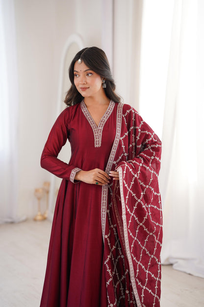 Premium Blooming Vichitra Silk Anarkali Gown Set with Dupatta