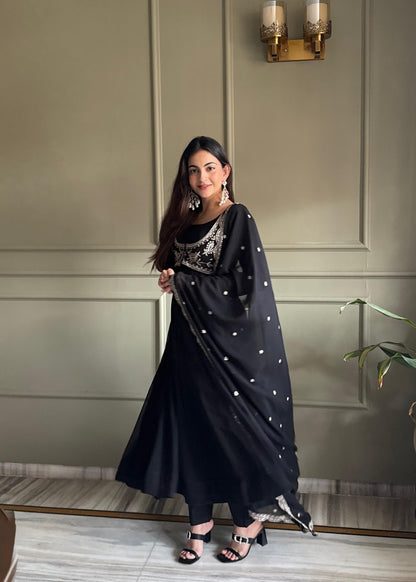Premium Fox Georgette 16 Kali Anarkali Set with Koti, Dupatta & Pant