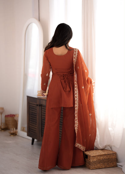 Crunchy Silk Bell Bottom Set – Embroidered Elegance