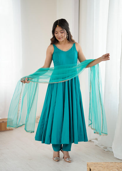 Roman Silk Chanderi Anarkali Set