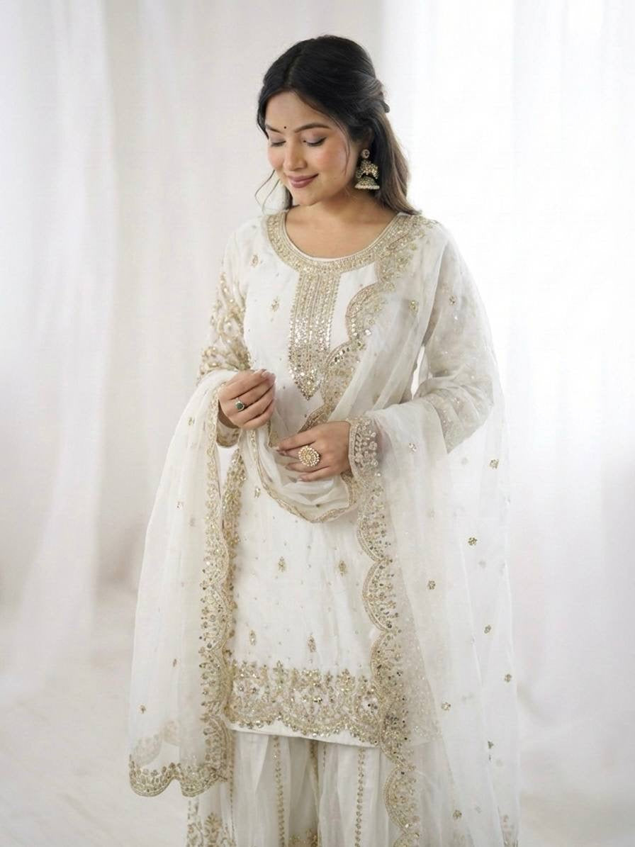 Premium Fndy Silk Sequence Work Kurta Palazzo Set