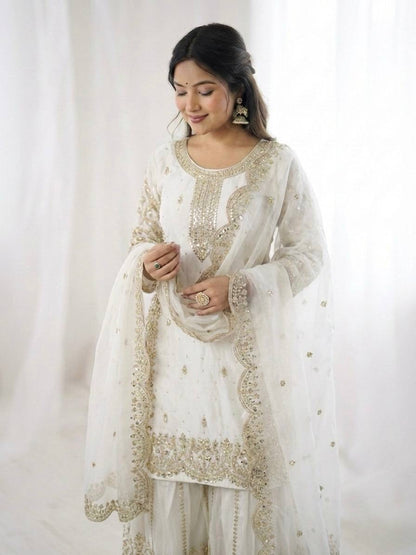 Premium Fndy Silk Sequence Work Kurta Palazzo Set