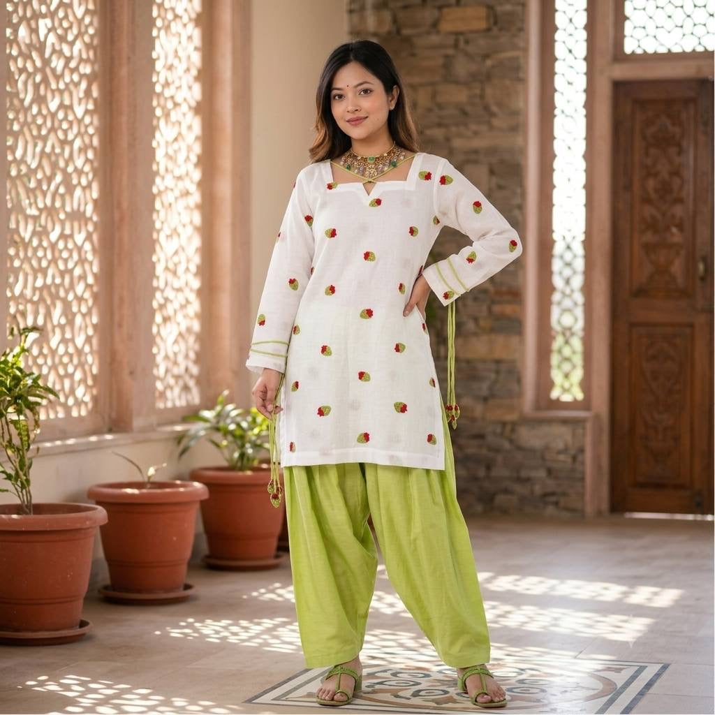 Elegant Cotton Farshi Set – Cambric Embroidered Designer Wear