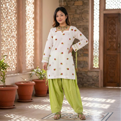 Elegant Cotton Farshi Set – Cambric Embroidered Designer Wear