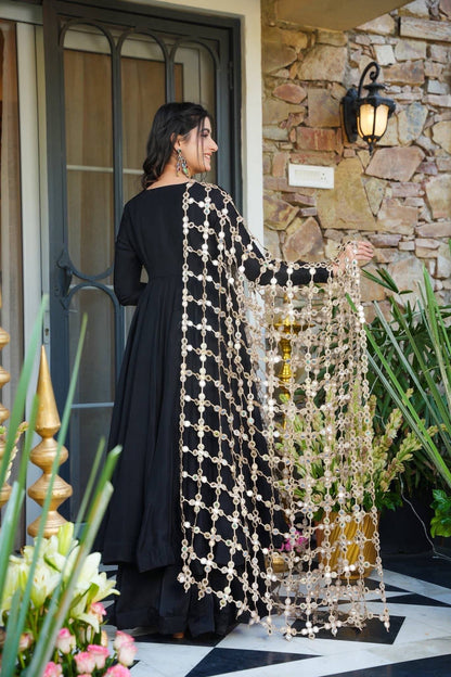 Premium Real Mirror Dupatta Anarkali Set