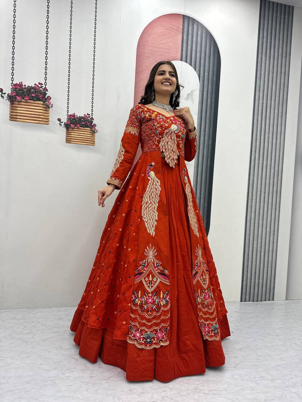 Elegant shrug with stylish crop top With Lehenga