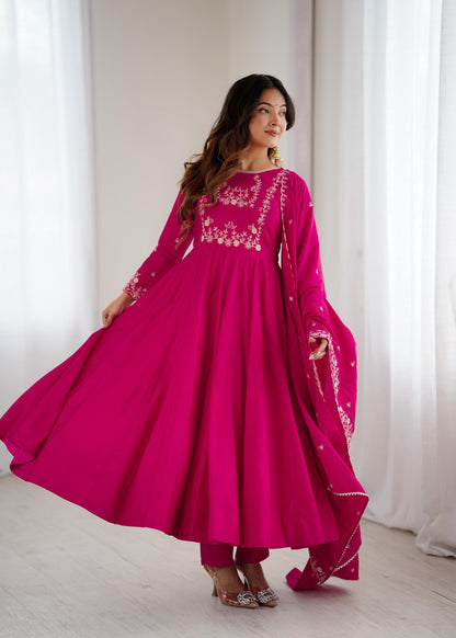 Premium Roman Chanderi Silk Anarkali Set
