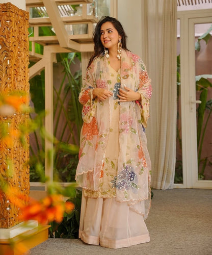Brush Print Plazzo Set – Organza Silk Designer Outfit