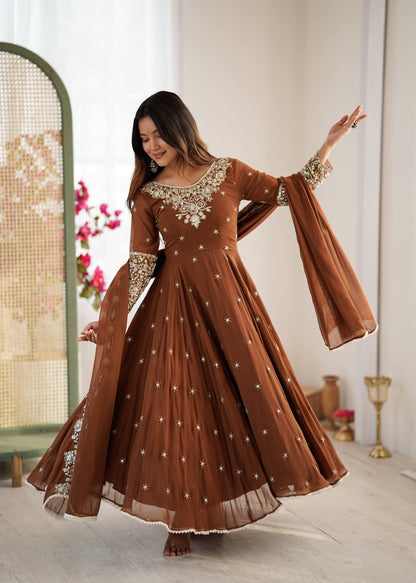 Elegant Embroidered Rainbow Sequence Designer Anarkali 3-Piece Set