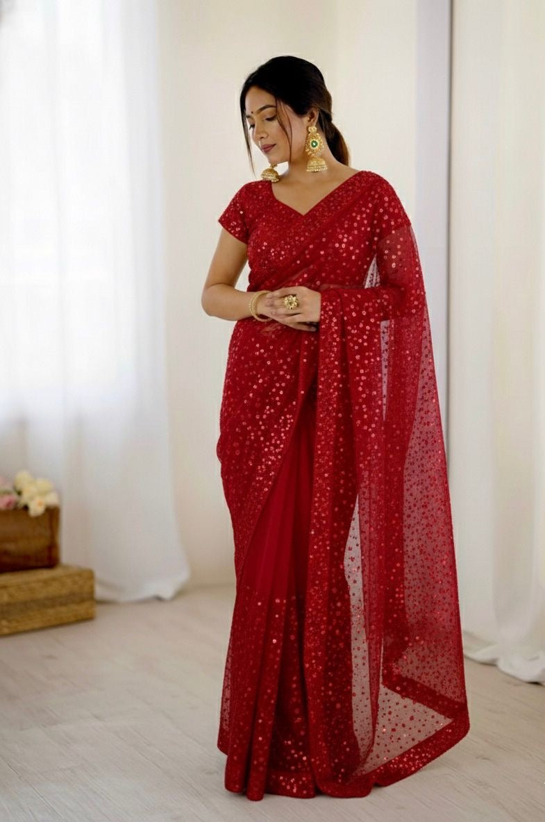 Glitter Net Sequins & Dori Work Saree