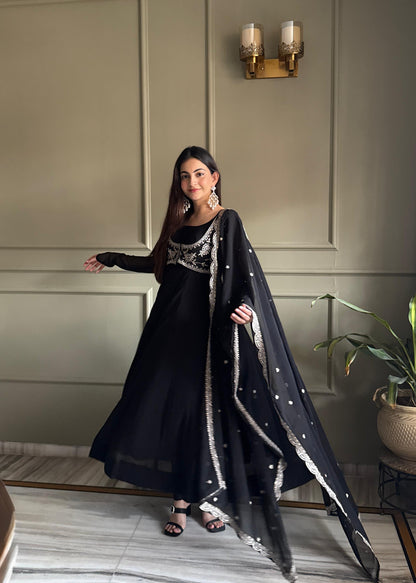 Premium Fox Georgette 16 Kali Anarkali Set with Koti, Dupatta & Pant