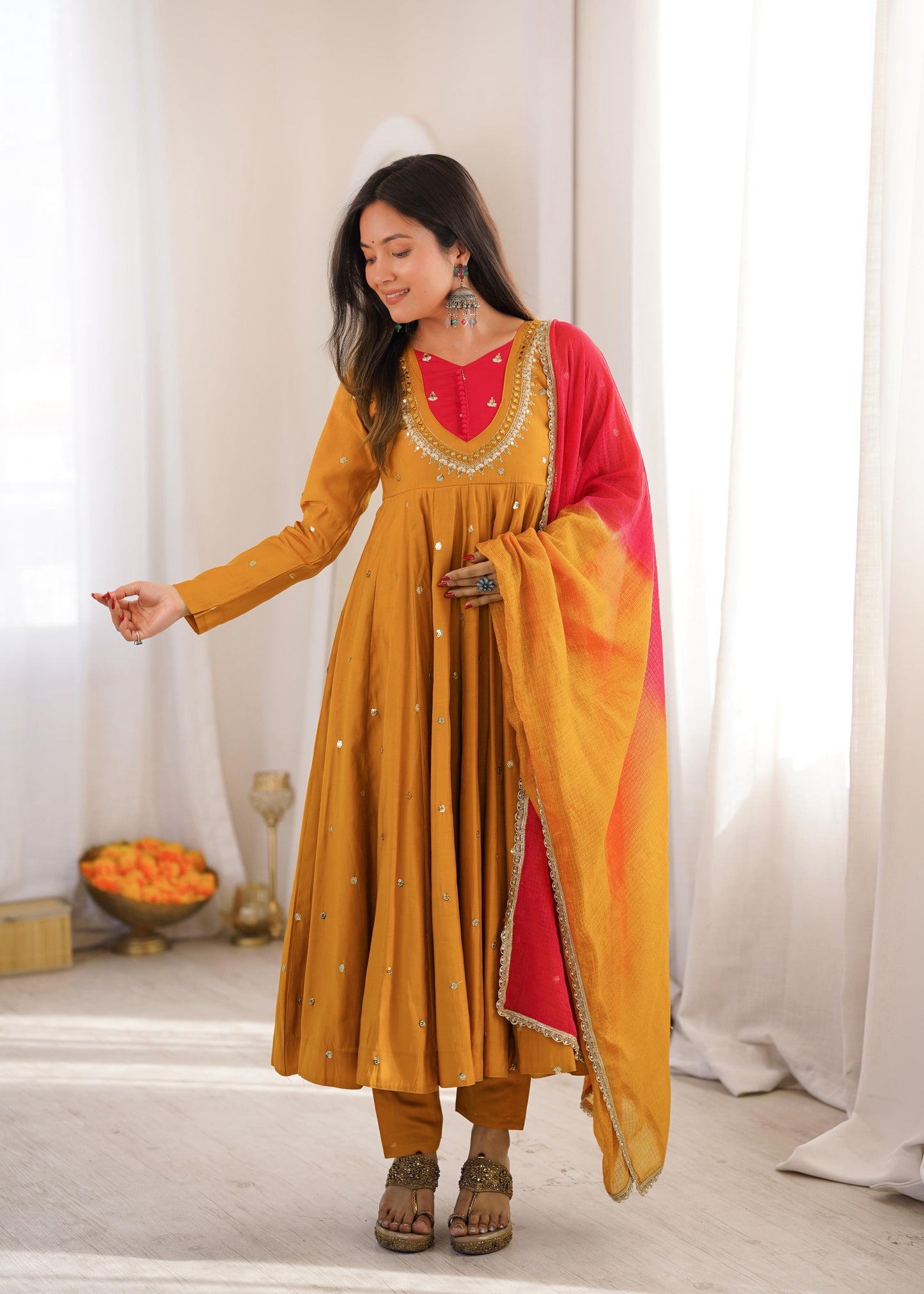 Shine & Twirl Anarkali Set – Mirror Work Designer Look