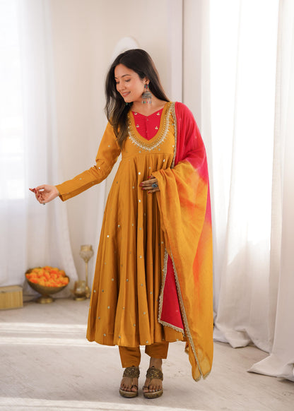 Shine & Twirl Anarkali Set – Mirror Work Designer Look