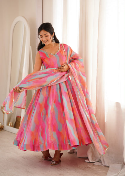 Golden Grace Gown Set – Mirror Lace Ethnic Wear