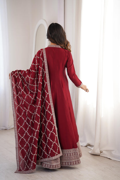 Premium Blooming Vichitra Silk Anarkali Gown Set with Dupatta
