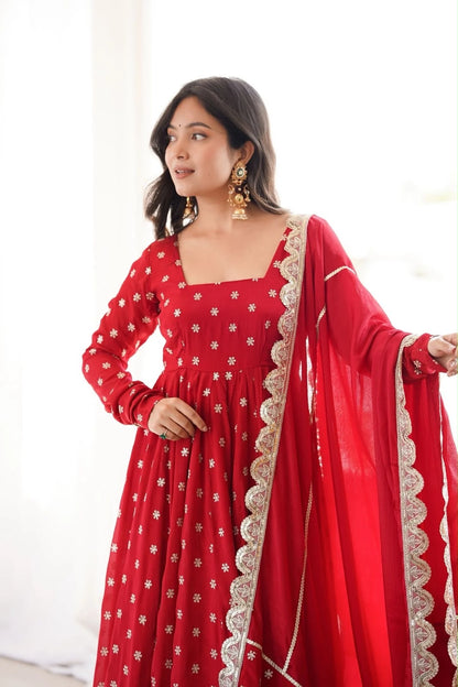 Rakhi Royal Anarkali – 6 Meter Flair Chinon Silk Set