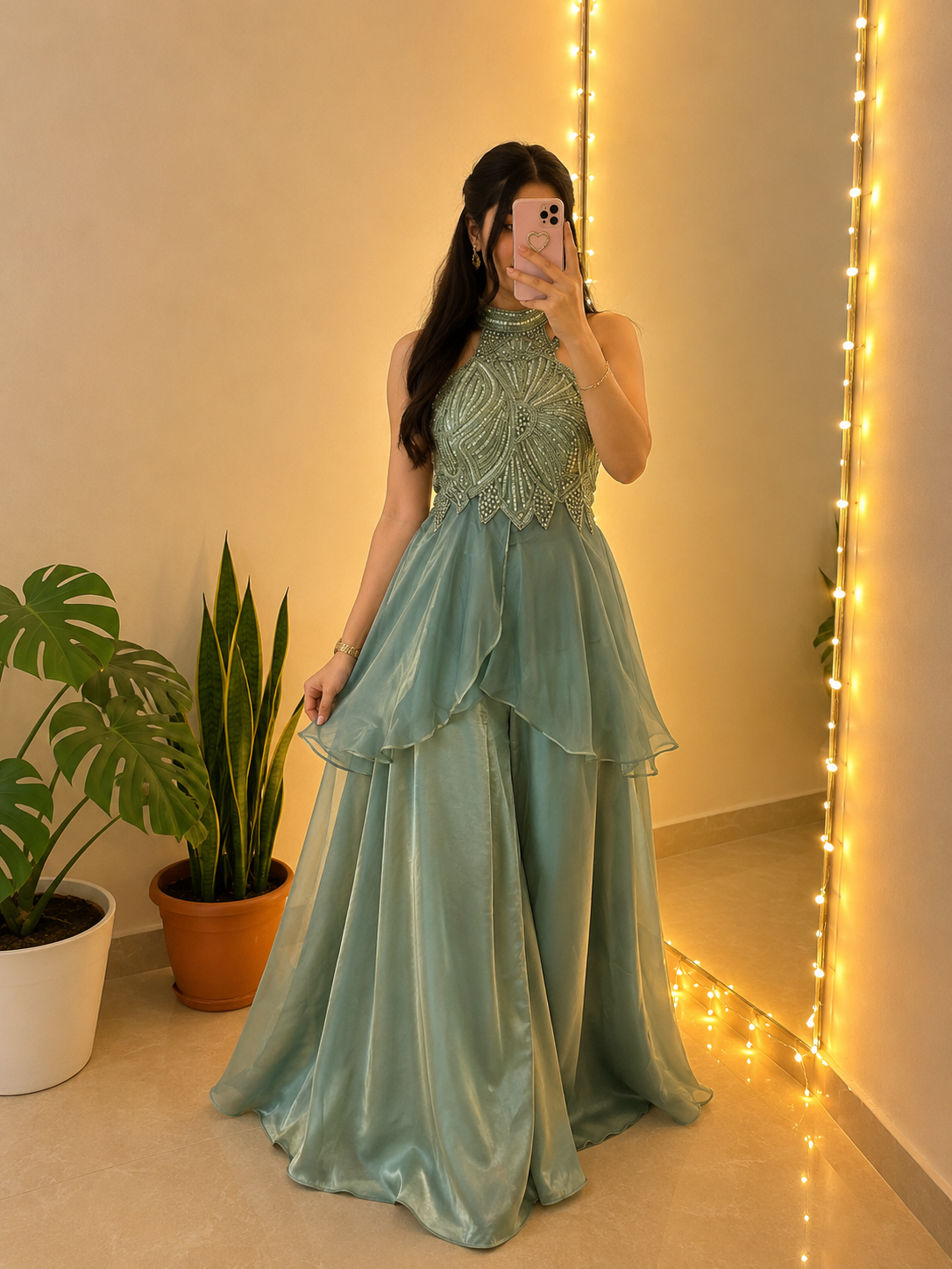 Royal Full Neck Sharara – Beads & Pearl Designer Set