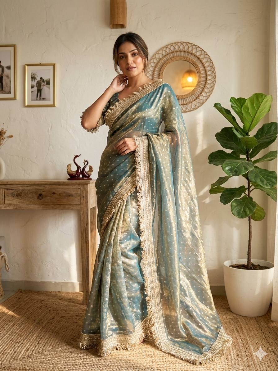 Moss Silk Saree with Jacquard Butti