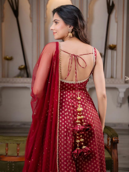 Pearl Charm Anarkali – Jacquard Butti Festive Wear