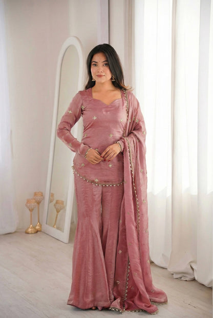 Classic Festive Set – Fendy Silk Sharara Designer Wear